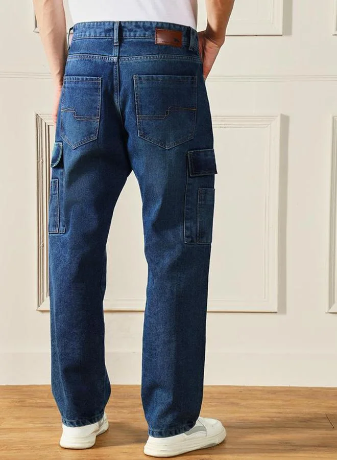 Dennis Lingo Blue Men Mid Rise Relaxed Fit Cargo Jeans for Men | Best Price UAE